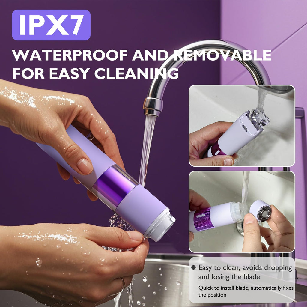 Bikini Trimmer for Women, Dual Head Electric Razors, Pubic Hair Trimmer with IPX7 Waterproof & Easy Cleaning, Rechargeable Painless Silk Glide Pro Shaver for Underarm Leg Arm Body Face, Purple