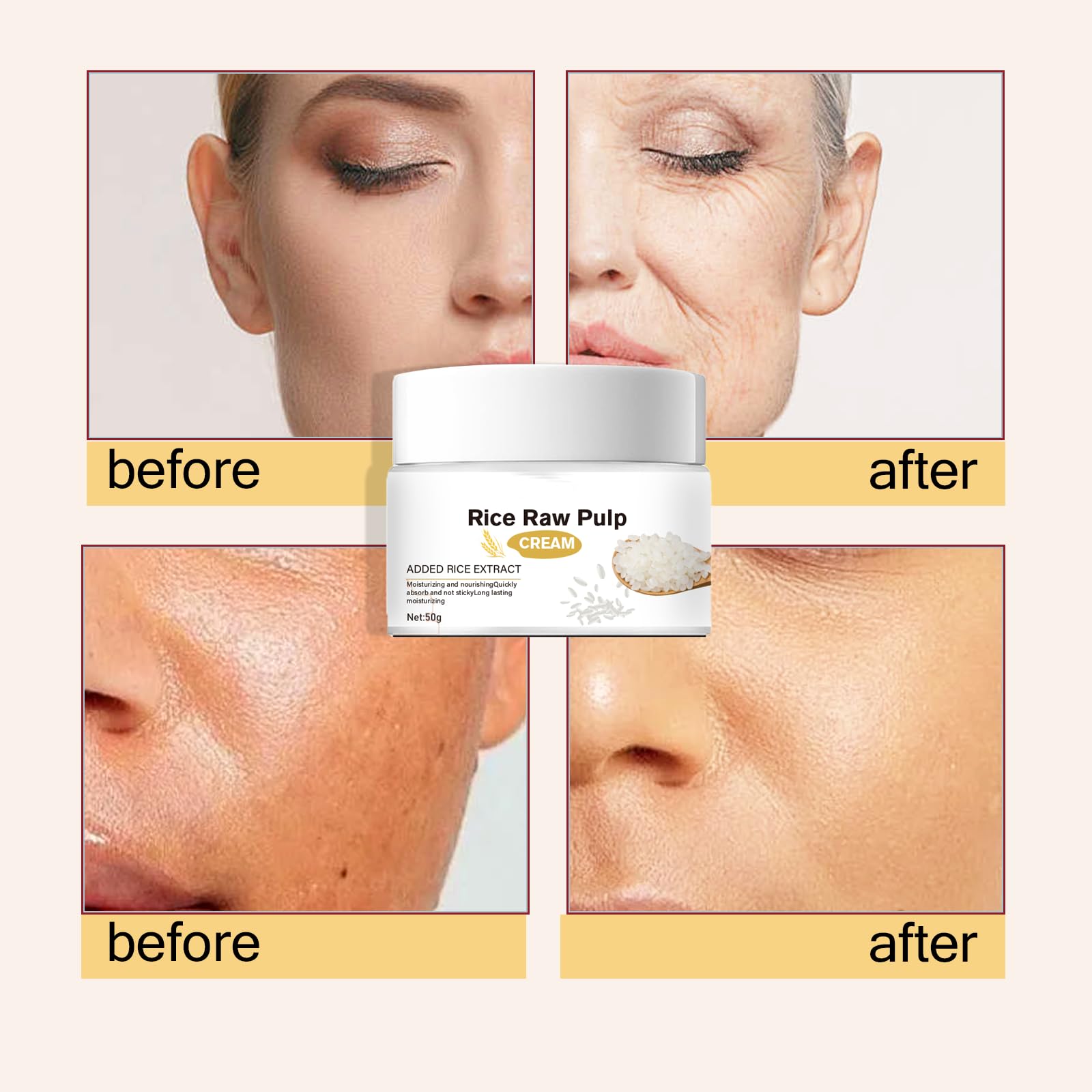 Rice Cream for Face,Rice Raw Pulp Face Cream for Moisturizing Skin,Lightweight & Non-Oily Skin Care for Dry, Sensitive & Dull Skin, Day &Night Use