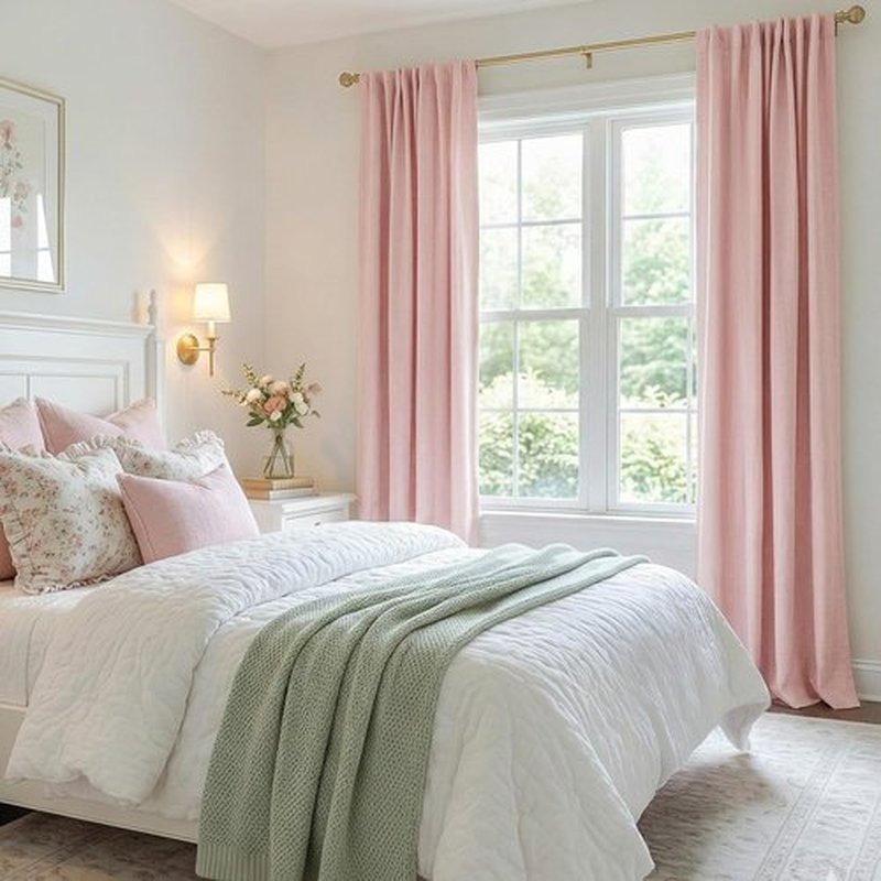 Skiennix 100% Blackout Linen Curtains - Thermal Insulated Drapes for Bedroom | 84" Long, Baby Pink, 2 Panels Set