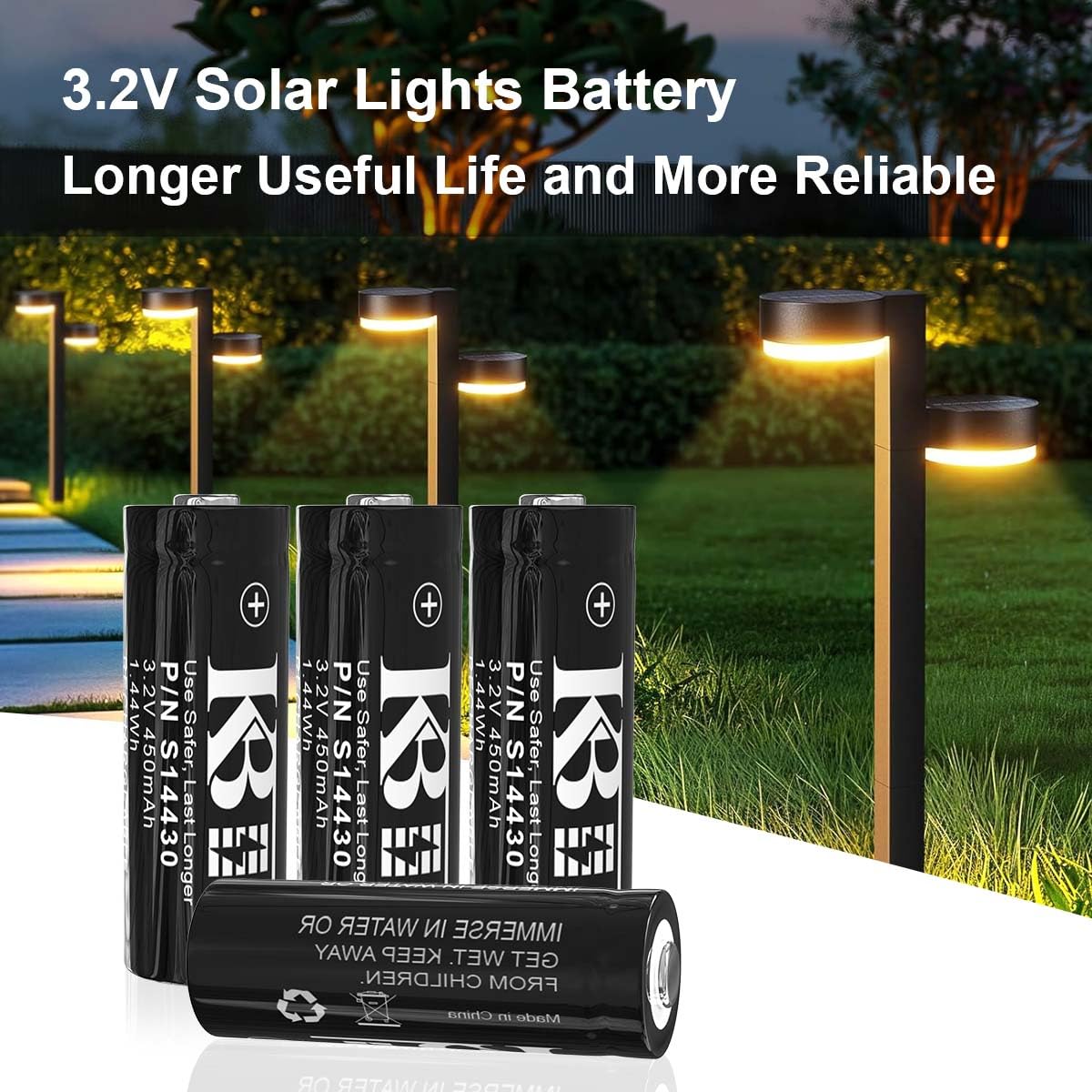 KBT 3.2 V 14430 LiFePO4 Battery, 4Pack 14430 450mAh 3.2 Volt Replacement Rechargeable Solar Batteries for Outdoor Solar Lights, Garden Landscape Lights, Solar Panel, Flashlight, Shaver