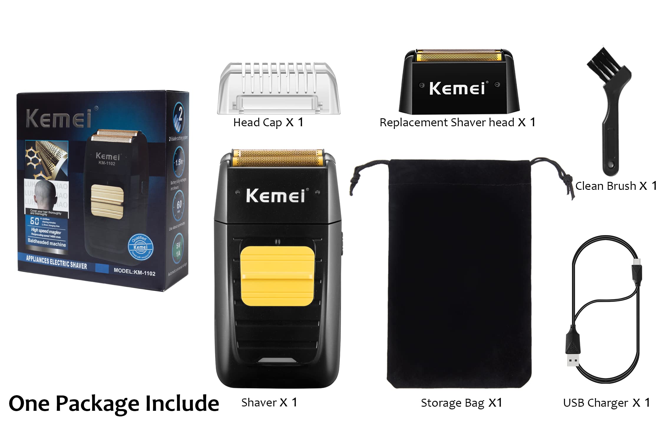 KEMEI Foil Shaver Double Electric Shaver for Men Professional Electric Razors Head Shavers for Bald Men