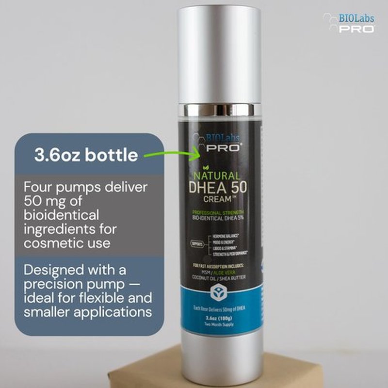 BIOLABS PRO Dhea Cream - Bioidentical Natural Dhea for Women Or Men - 50mg Per Dose - Three Month Supply - Luxury Bottle - 3.6oz