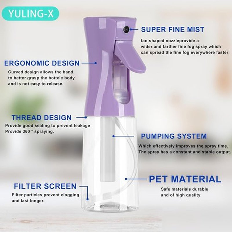 Skiennix Ultra-Fine Hair Spray Bottle - Continuous 200ml/6.8oz for Hair Design & Skin Care | Reusable Purple