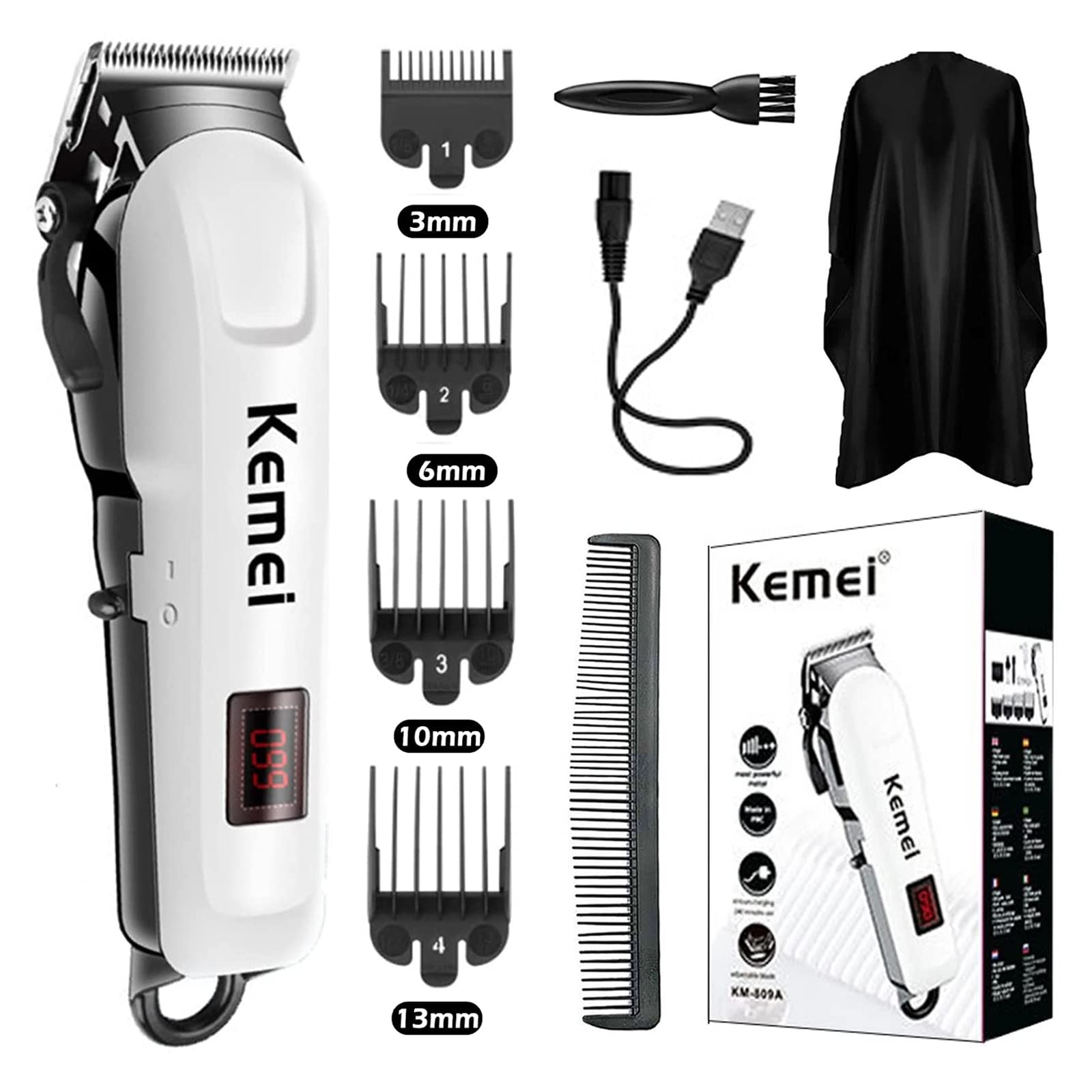KEMEI Hair Clipper for Men Professional Cordless Electric Rechargeable Hair/Beard Trimmers for Men, Self Hair Cutting Haircut Kit, Adjustable Barber Clippers with LCD Diaplay