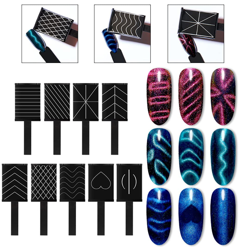XEAOHESY 15 Pcs Nail Magnet Tool Set Magnet Plate Wand Board Magnetic Pen Stripe Nail Magnet Double Ended Magnet Wand Magnet Stick for Cat Eye Gel Polish Nail Art