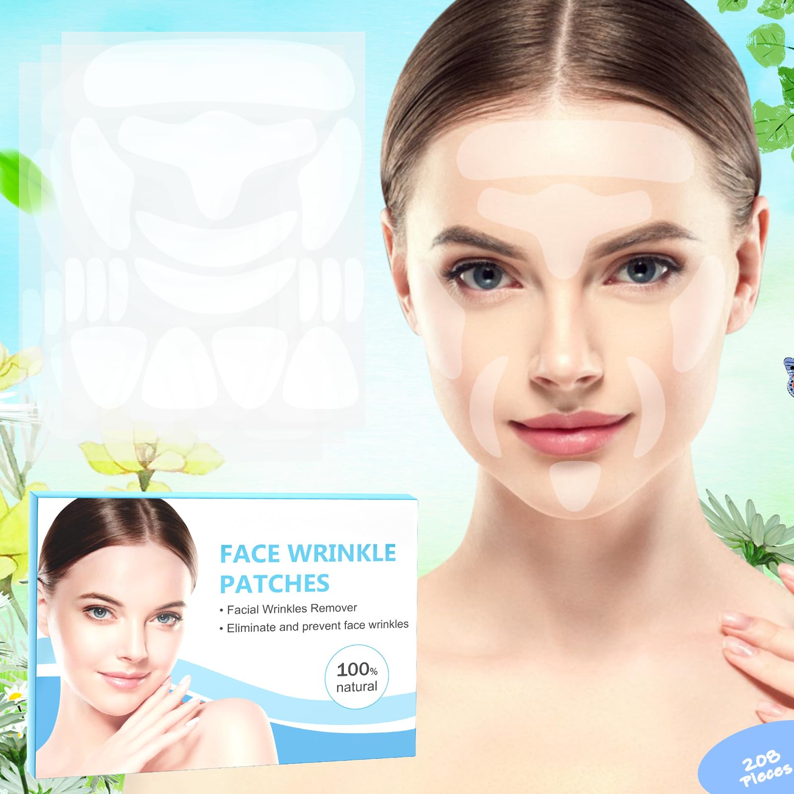 Face Wrinkle Patches Overnight, 208Pcs Wrinkle Tape for Face & Forehead, Anti-Wrinkle Facial Patches for Sleep, Face Tape for Wrinkles, Forehead & Smile Lines Patches, Comfortable Stay-On Design