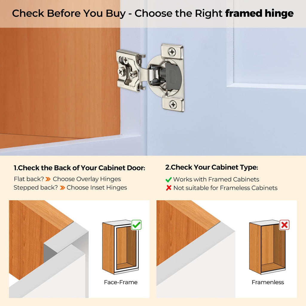 Soft Close Hinges for Kitchen Cabinet Hinges, 1/2 Inch Overlay, 60 Pack