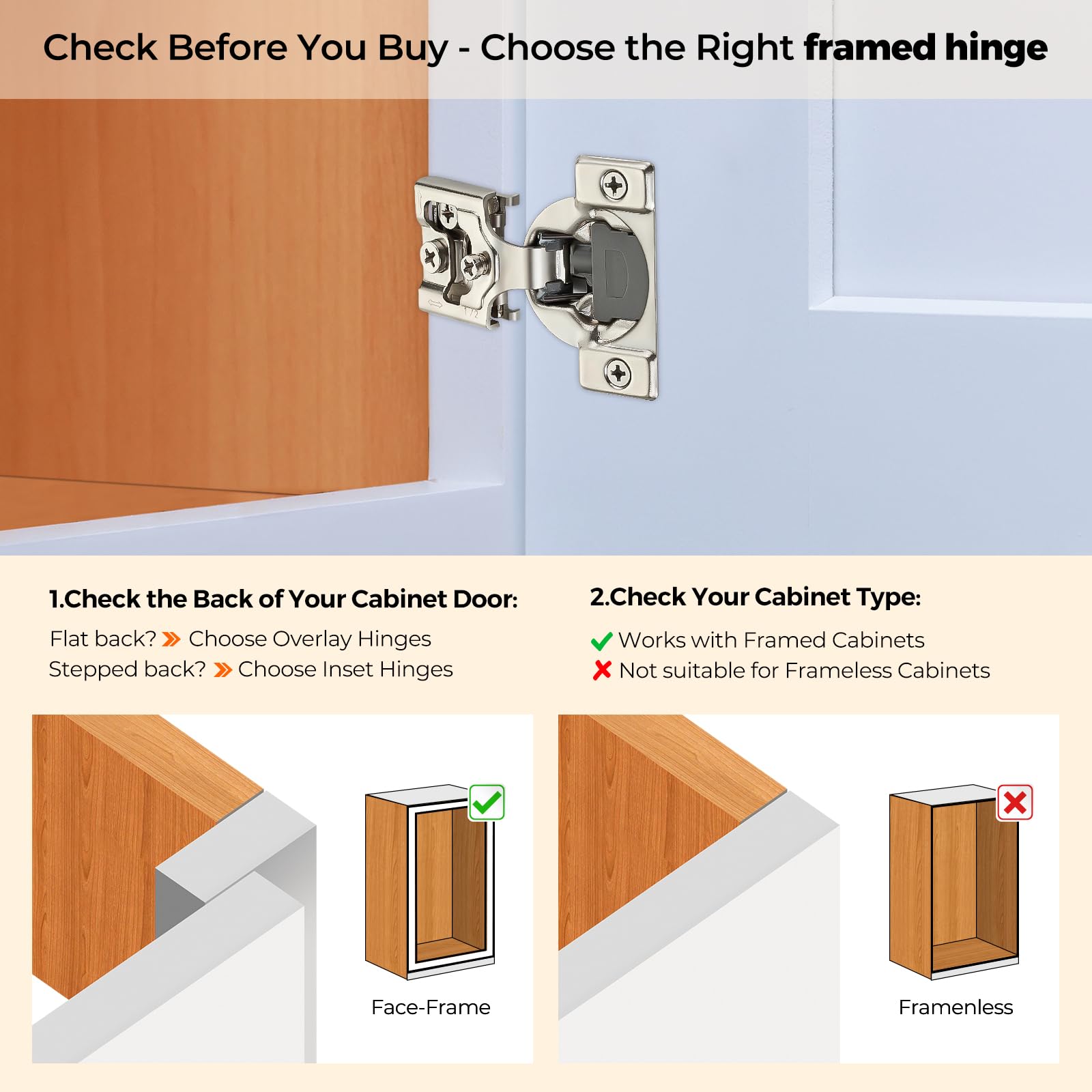 Soft Close Hinges for Kitchen Cabinet Hinges, 1/2 Inch Overlay, 60 Pack