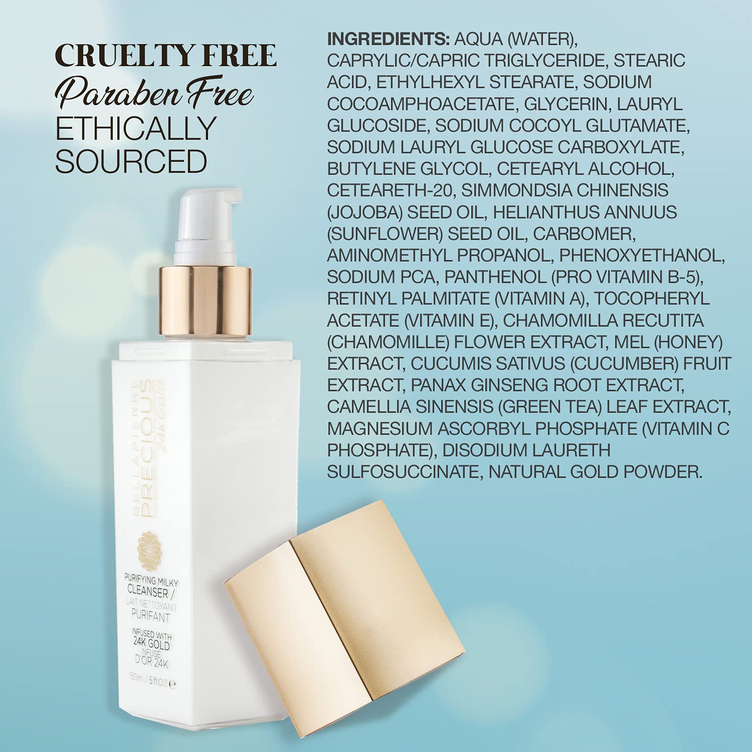 bellapierre Precious Purifying Milky Cleanser | All Natural Formula with 24k Gold Powder, Nourishing Vitamins, Oils and Botanical Extracts - 150ml
