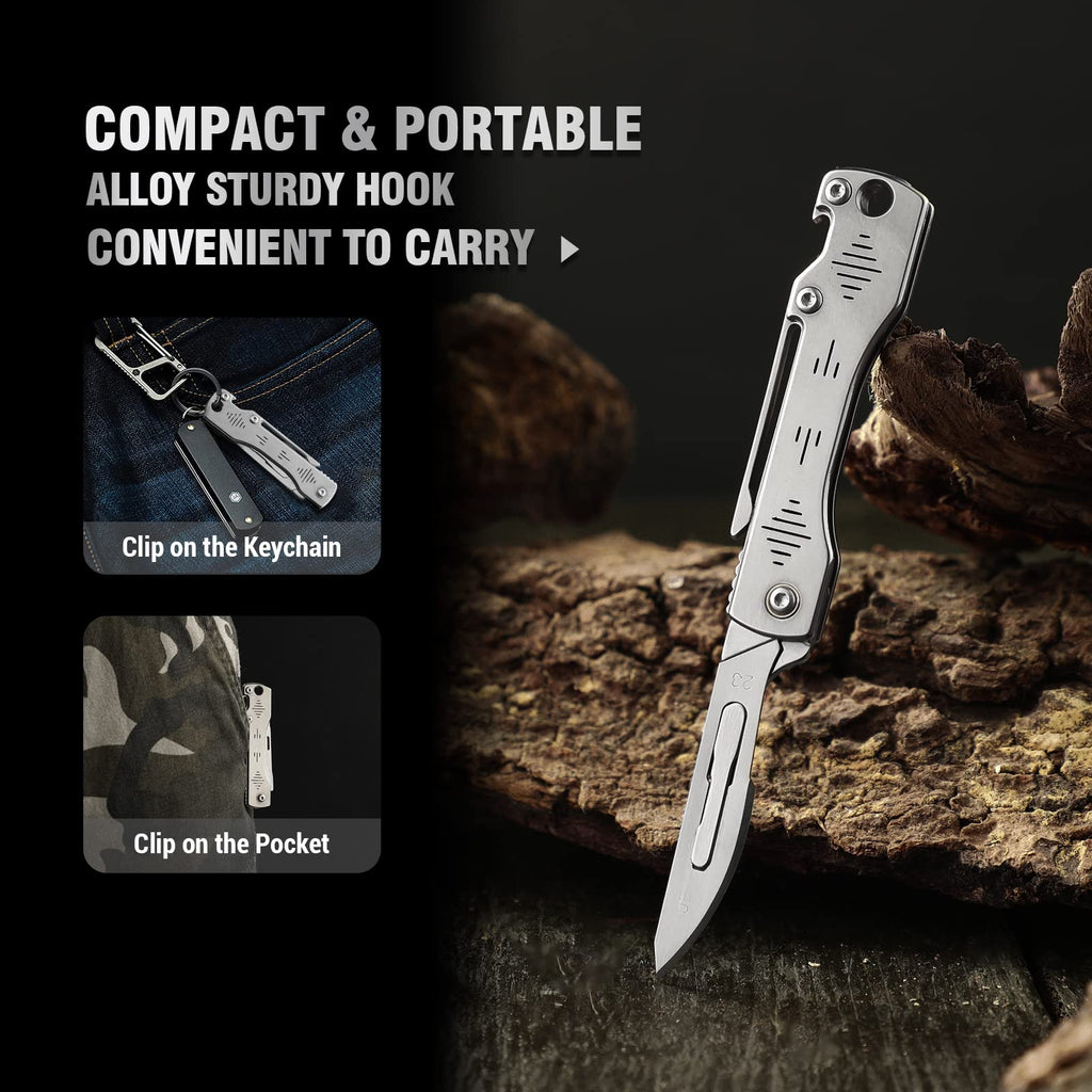 ITOKEY Folding Scalpel Knife, Scalpel Pocket Knife, Scalpels Surgical with 10pcs #23 Replaceable Razor Blades, Bottle Opener - Bread Lame Dough Scoring Tool, EDC Utility Knives, Small Keychain Knives for Men Outdoor Skinning
