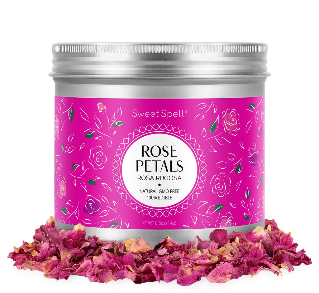Sweet Spell Dried Rose Petals - Edible Flowers for Drinks, Cocktails, Cake Decorations - Ideal for Tea, Soap & Candle Making - 14g (0.5oz)