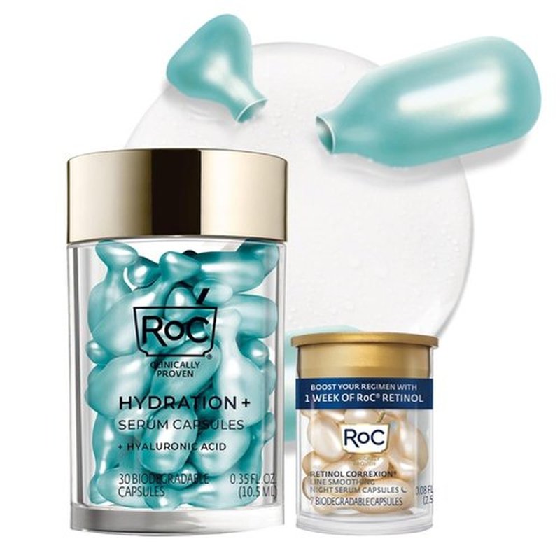 RoC Multi Correxion Night Serum Capsules - Hyaluronic Acid for Intense Hydration | 30 CT + RoC Retinol Capsules - Anti-Aging Treatment | 7 CT