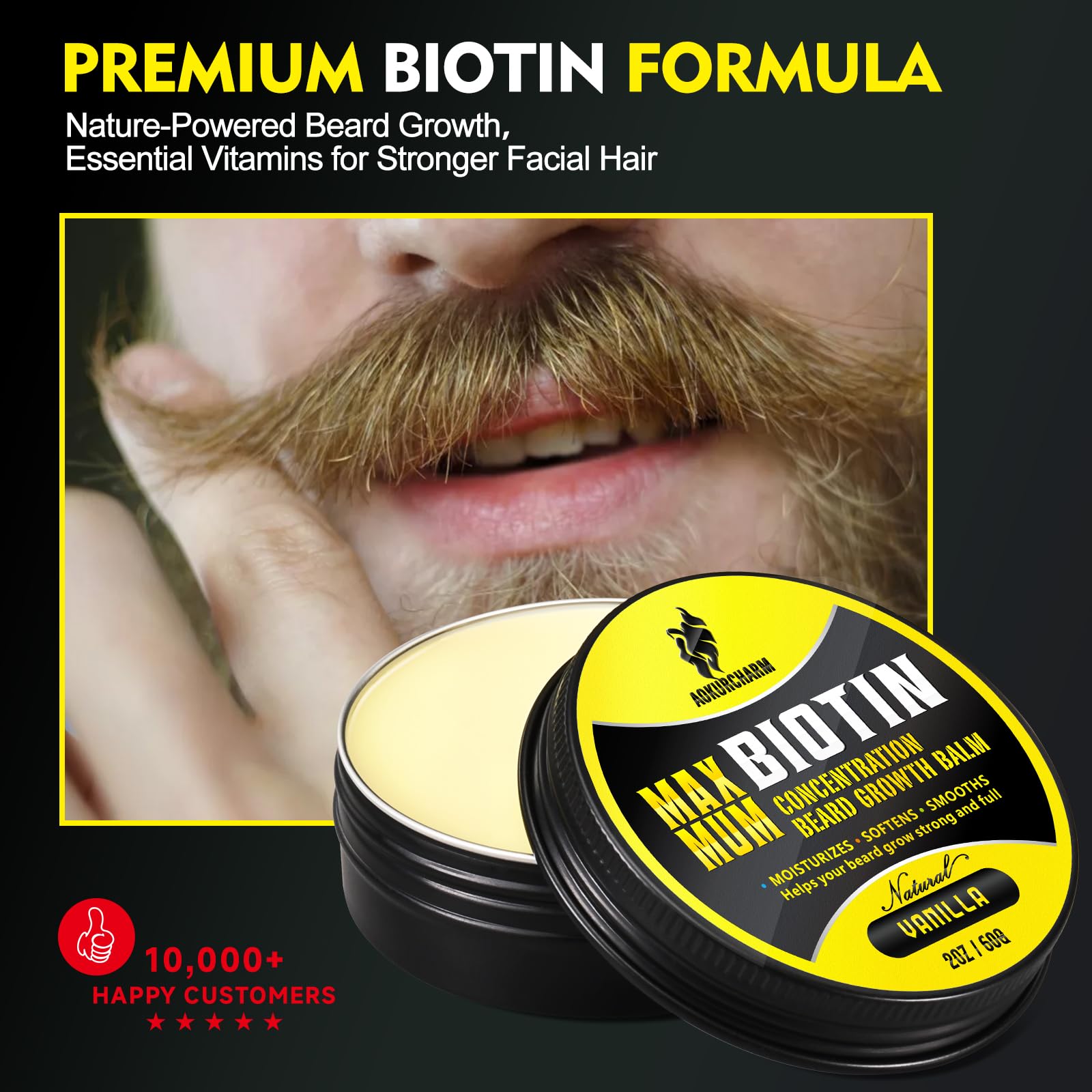 aokur Biotin Beard Balm for Men – Vanilla Beard Balm for Growth & Styling – With Castor Oil, Jojoba & Shea Butter – Softens & Thickens – 2 OZ