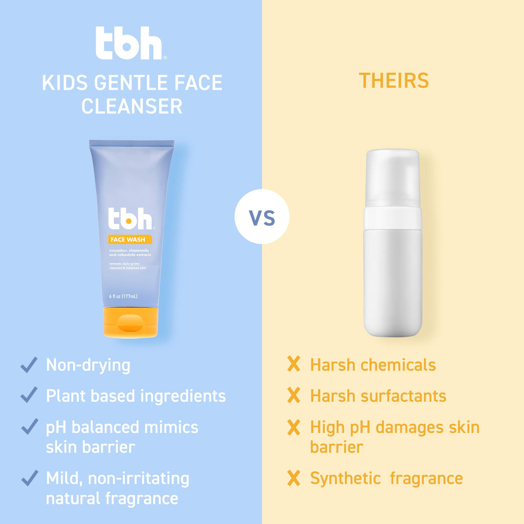 TBH Kids Gentle Gel Face Wash – Hydrating Daily Cleanser for Preteens & Teens – Soothing Chamomile & Calendula for Sensitive, Dry & Oily Skin – Sulfate & Paraben-Free – 6 oz