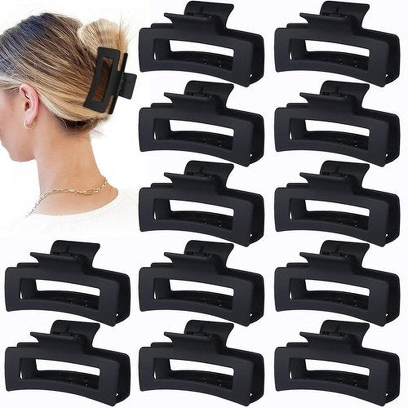 Sisiaipu 3.5 Inch Medium Hair Claw Clips 12 Pcs Square Claw for Thick and Thin Hair Rectangular Rectangle Hair Clips Jaw Clips Bulk Hair Accessories for women and Girls (Black)