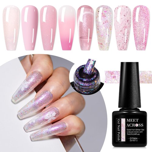MEET ACROSS Gel Nail Polish Set, 8 Colors, UV/LED Soak Off (Pink, 8pcs)