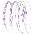 Wecoe 4 Pcs Purple Rhinestone Headband Flower Girl Bridal Wedding Headband Crystal Headpiece Flower Leaf Butterfly Metal Hairband Hair Accessories for Women Girls Gifts