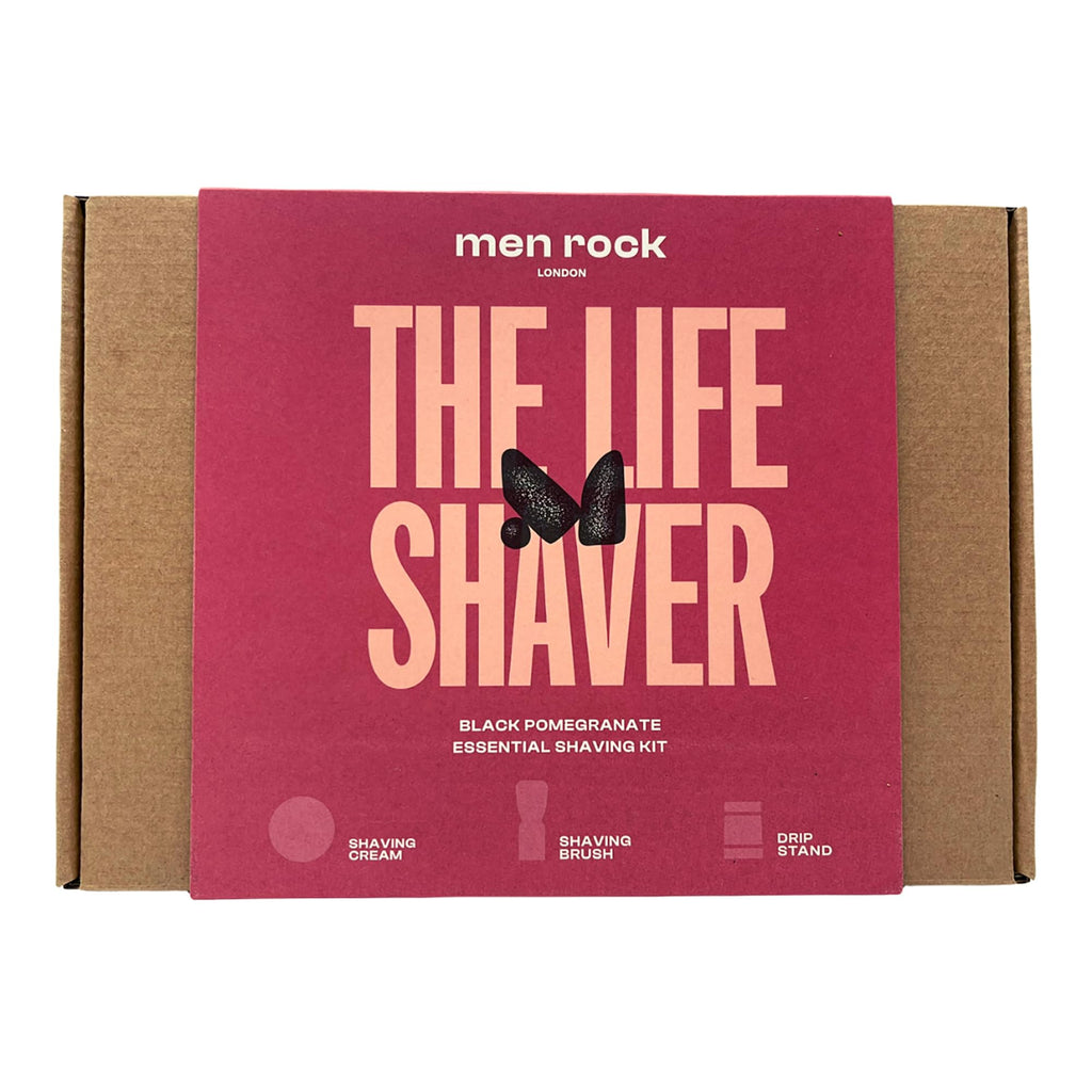 Men Rock The Life Shaver Essential Shaving Kit - Black Pomegranate - Beard Care Kit for Men - Shaving Cream, Synthetic Brush - Mens Face Care - 3 Pc