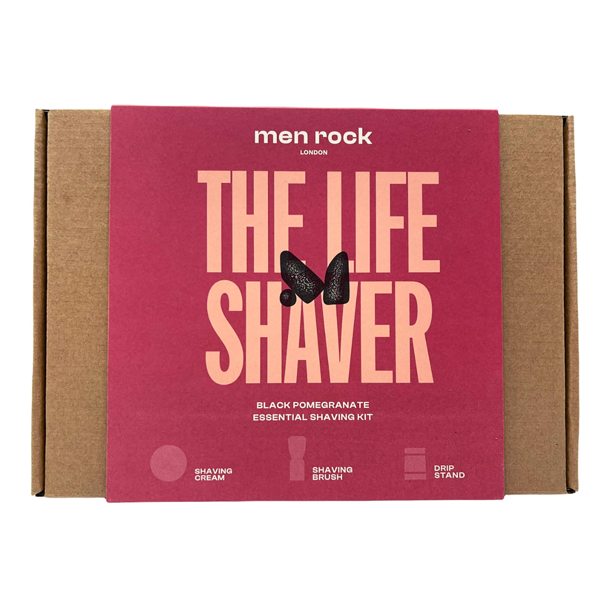 Men Rock The Life Shaver Essential Shaving Kit - Black Pomegranate - Beard Care Kit for Men - Shaving Cream, Synthetic Brush - Mens Face Care - 3 Pc