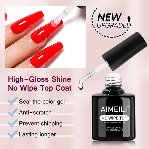 AIMEILI No Wipe Top Coat & Matte Gel Set - Hema Free, Vegan, Long-Lasting Shine Finish