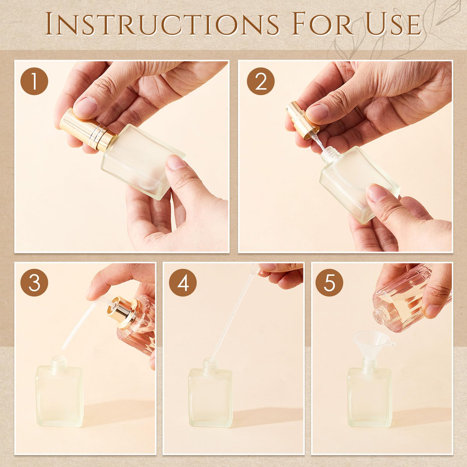 Domensi 30 Pcs 10/15/30/50 ml Glass Square Perfume Bottles Mini Glass Empty Spray Atomizer Bottles Bulk Refillable Perfume Dispenser Container with Pump Tool for Travel (15 ml,Folral Color)