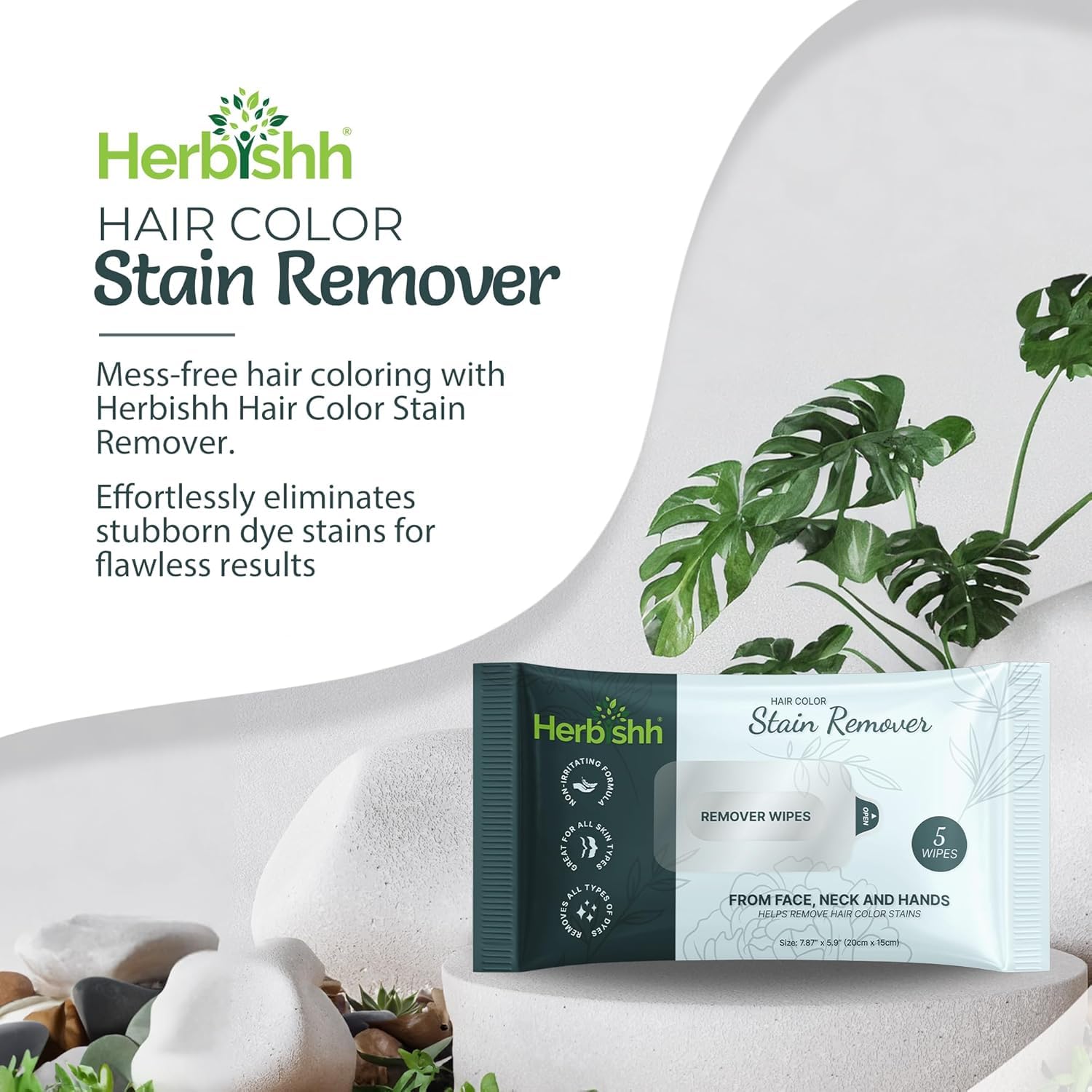 Herbishh Hair Color Stain Remover Wipes - Gentle Formula for Dye Cleanup, Skin-Friendly Travel Pack (Pack of 5)
