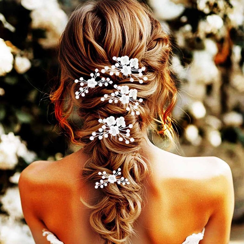 Yean Baby Breaths Hair Pins Flower Silver Hair clips Wedding Hair Accessories for Girls(Pack of 5)