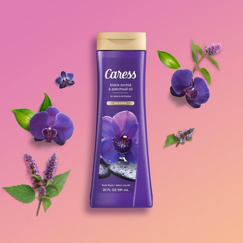 Caress Body Wash Black Orchid & Patchouli Oil To Relax and Recharge Relaxing, Fragrant Body Soap 20 fl oz, (Pack of 2)