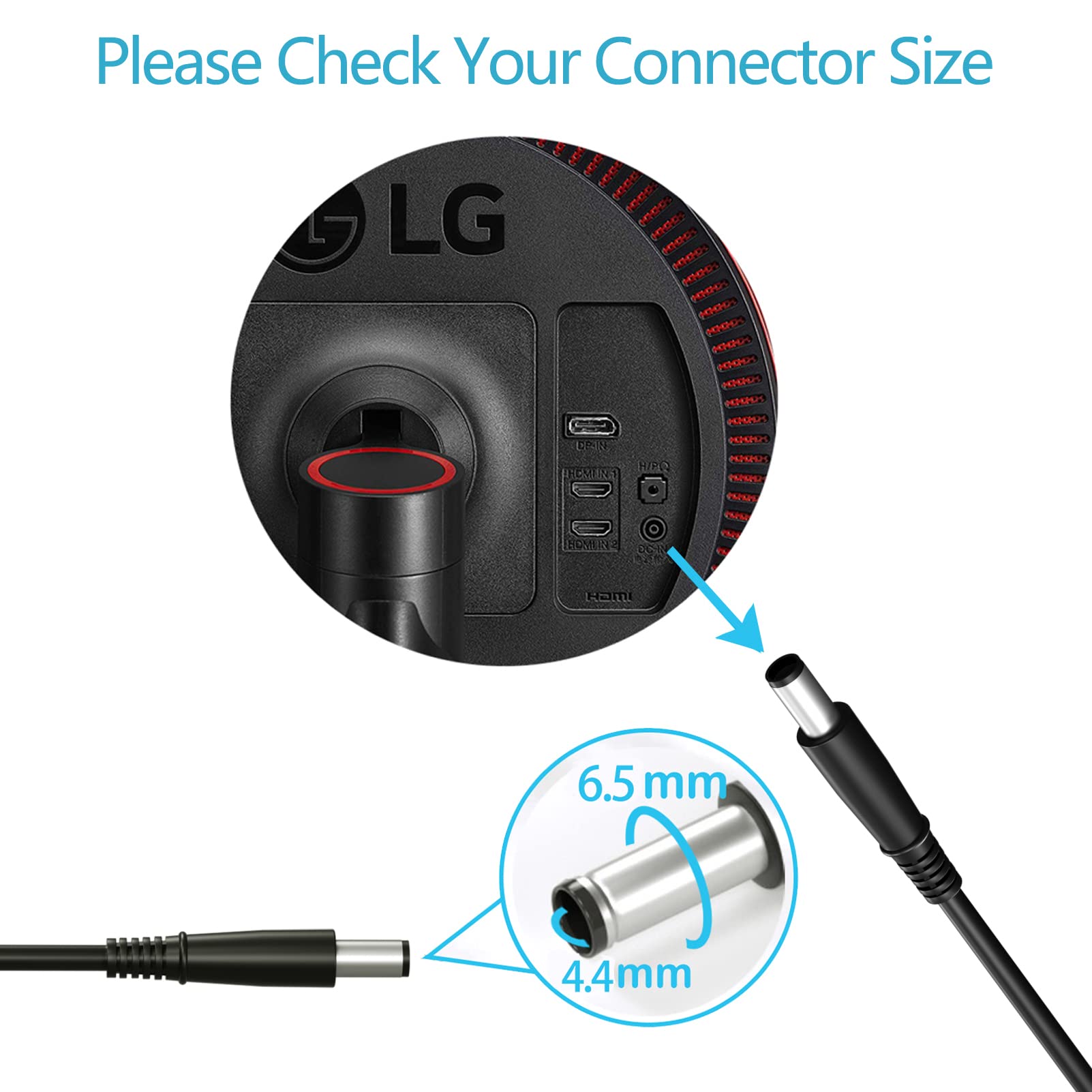 Replacment for LG Monitor Power Cord 19V DC Power Supply for LG Electronics 27" 24" 23" 22" 20" 19" LCD LED HD TV Monitor Widescreen Power Adapter Cord