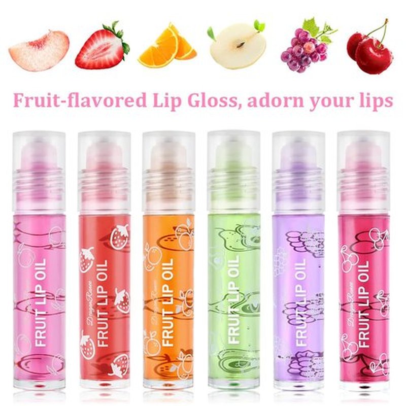 Pakivs 6PCS Roll-On Lip Oil Set,Fruit Flavored Lip Gloss Set,Long Lasting Moisturizing Lip Balm,Transparent Lip Gloss Glossy Lip Make-up,Best Gift