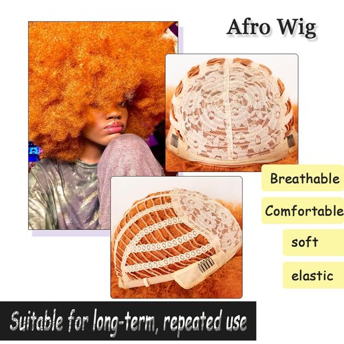FYIMUYI Afro Wig - Soft 70s For Black Women Short Curly Afro Kinky Wig Large Bouncy And Soft Natural Looking Synthetic Wigs For Daily And Party Halloween Costume Use (#Orange)