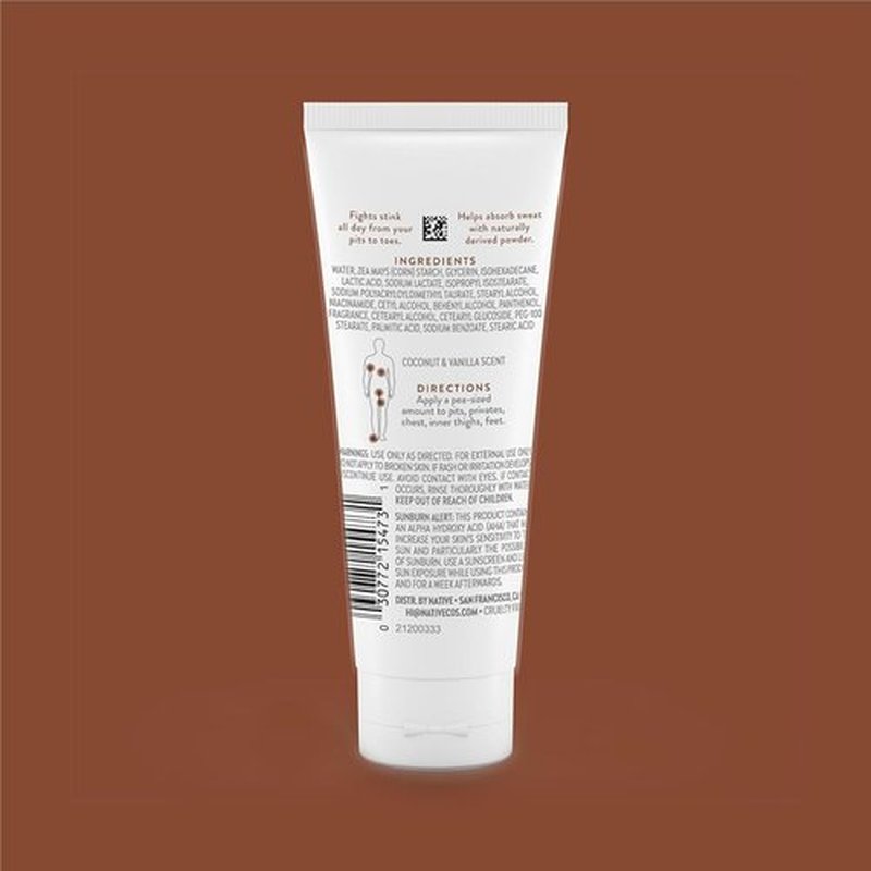Native Whole Body Deodorant Cream - 72 Hour Odor Protection | Aluminum Free with Coconut Oil & Shea Butter | Coconut & Vanilla