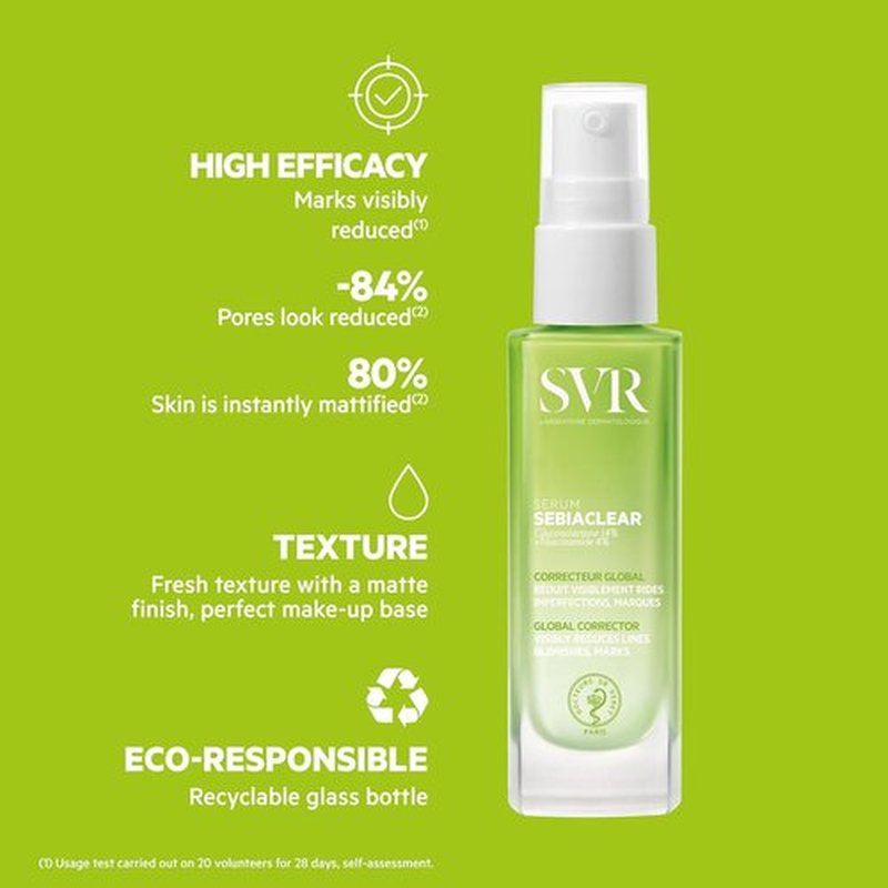 SVR Sebiaclear Face Serum - Retinol Alternative with Niacinamide & Hyaluronic Acid for Oily Skin | 1 fl. oz.