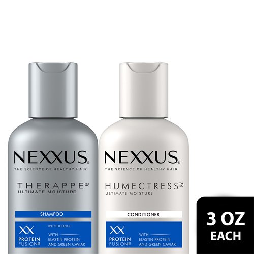 Nexxus Therappe Shampoo & Humectress Conditioner, Travel-Size (6 Sets, 12 Bottles), Elastin Protein & Green Caviar Revive Dry Hair with 24H Moisture, 3 Oz Ea