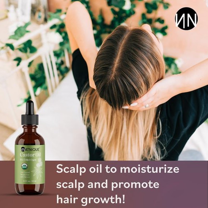 Natnique Castor Oil – USDA Certified Organic, 100% Pure Cold Pressed Unrefined Oil for Hair Growth, Eyelashes, Eyebrows & Scalp – Natural Skin Moisturizer, Lash Serum & Hair Treatment (2 Oz)