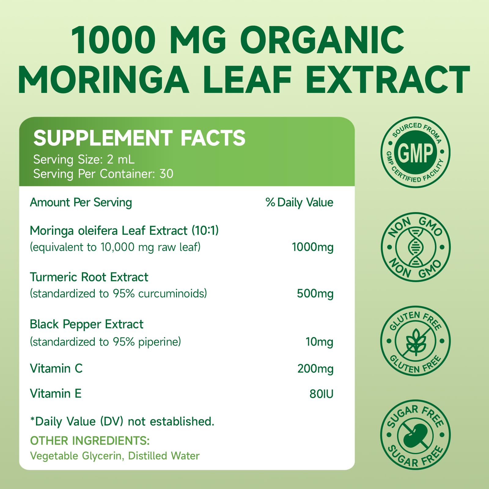 NaSeny Organic Moringa Oleifera Liquid Drops, 1000mg Moringa Leaf Extract w. Turmeric, Black Pepper, Moringa Supplement for Energy, Antioxidant, Joint & Gut, Fast Absorption, Vegan, Non-GMO, 2 Fl Oz