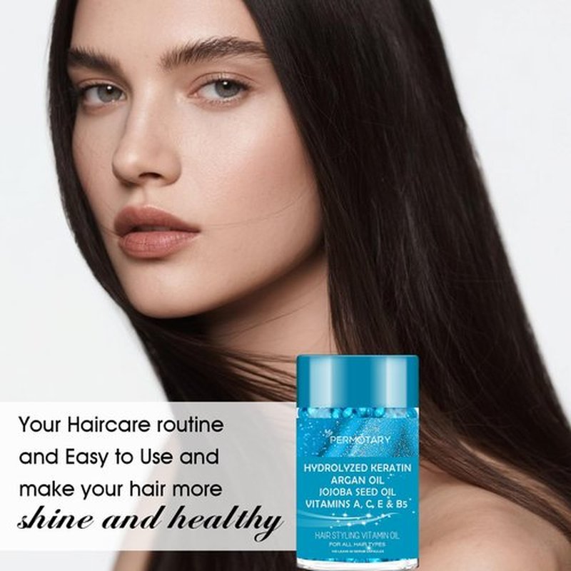 Adofect Hair Oil 100 Capsules, Hair Serum for Frizzy, Damaged, Dry - Hair Treatment Oils with Argan Macadamia & Avocado Oils - Vitamins A, E, & Pro B5 - Hair Vitamins for Women & Men
