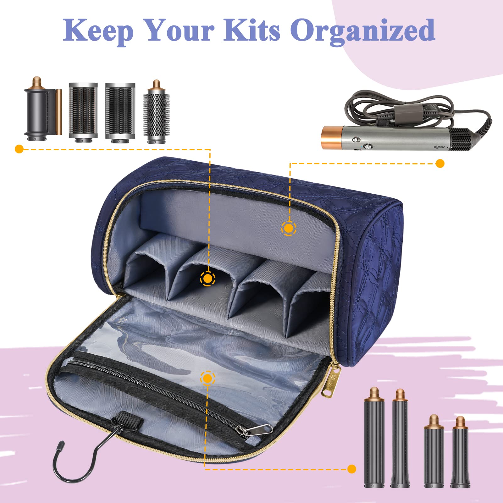 Mancro Padded Travel Case Compatible with Dyson Airwrap, Blue