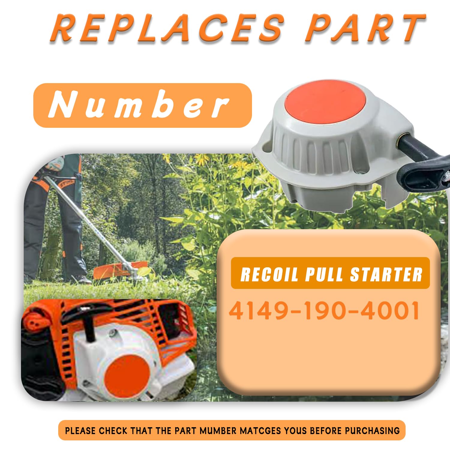 Adorih FS94 Recoil Rewind Starter - 4149 190 4001 - for Stihl FS94 FS94R KM94R HL91K HL94 HL94K KM94 HL91 FS94C FS94RC String Trimmer Replacement Part 4149-190-4001