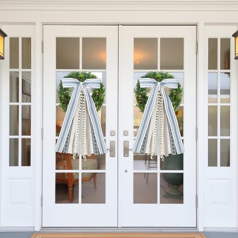 Suncalla Ribbon Bow Bundle - 2 Pcs Grayish Blue & Ivory for Large Wreaths | Indoor/Outdoor Decor