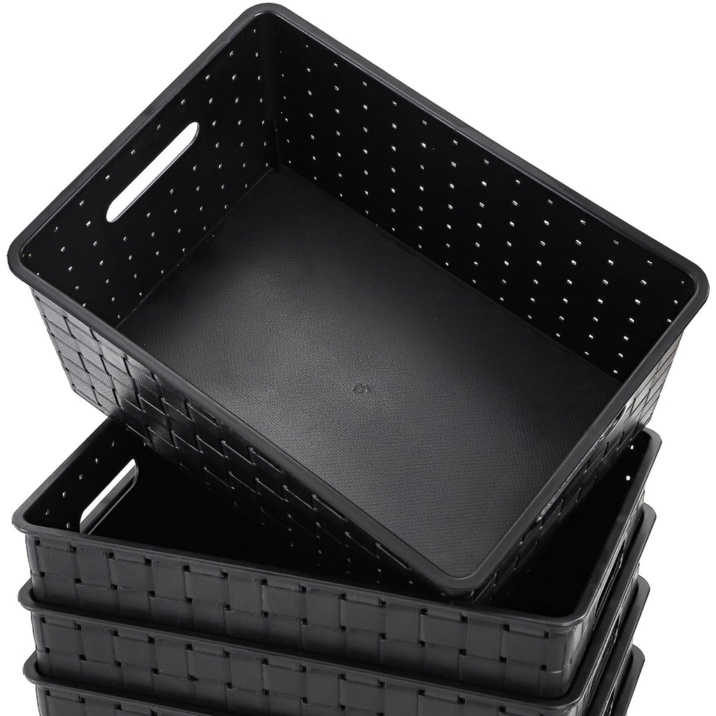 Bekith 5 Pack Woven Plastic Storage Basket, Small Plastic Storage Bin, Rectangular Cabinet Organizer for Home & Office, 9.8" L x 7" W x 4.5" H