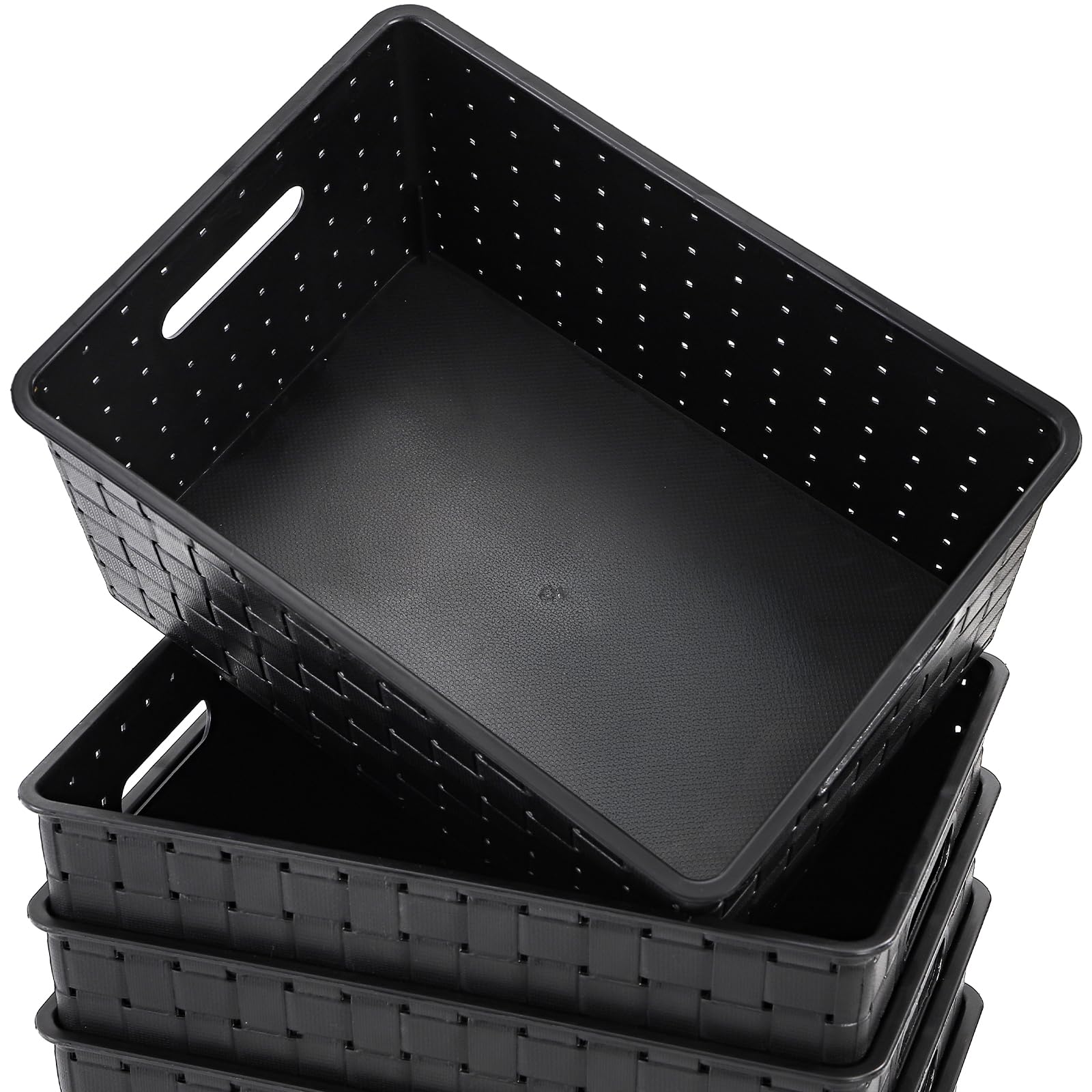 Bekith 5 Pack Woven Plastic Storage Basket, Small Plastic Storage Bin, Rectangular Cabinet Organizer for Home & Office, 9.8" L x 7" W x 4.5" H
