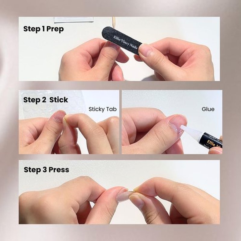 Ellie Vincy Press On Nails - Classic White French Tip, Short Almond Shape, Reusable Nails in 15 Sizes - 30 Nail Kit with Glue and Sticky Tabs