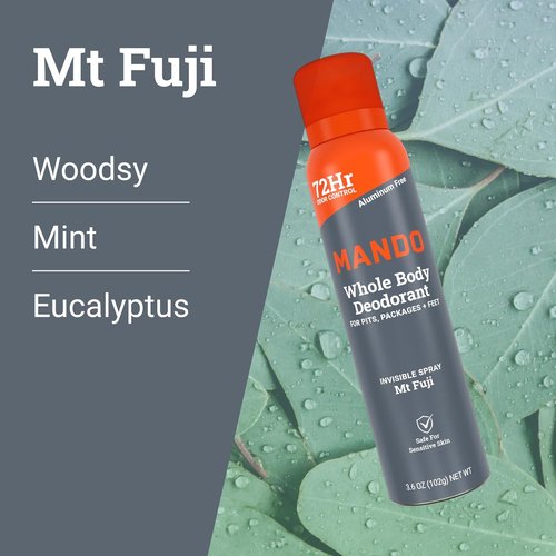 Mando Whole Body Deodorant for Men - Invisible Spray with 72-Hour Odor Control - Aluminum & Benzene Free - 3.6 oz Cans (Pack of 2) - Mt Fuji