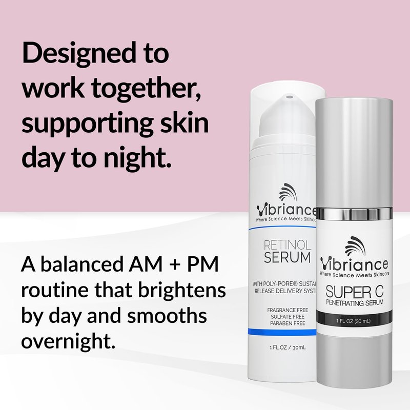 Vibriance Dynamic Duo Skincare Bundle | Super C Vitamin Serum, Retinol Skin Care Set - Age-Defying Night and Day Retinol and Vitamin C Serum for Face Routine Skincare Kit