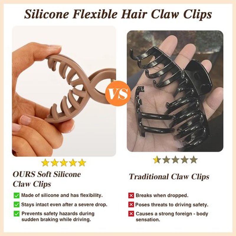 4 PCS Cloud Claw Clips for Women, Unsnappable Flexible Soft Clips, Strong Hold Hair Claws - Non-slip & Durable Rectangle, Cozy Hair Clip for Thick Curly Hair, All-Day Comfort, Valentine's Day Gift