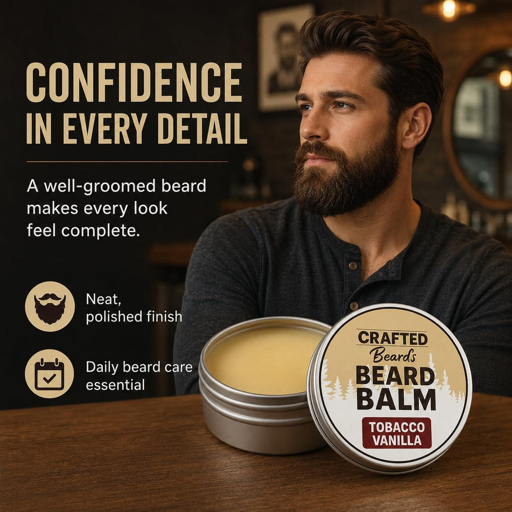 Crafted Beards Beard Balm - Tobacco Vanilla Scent - 2oz Tin - Beard Wax - Light Hold - (TV)
