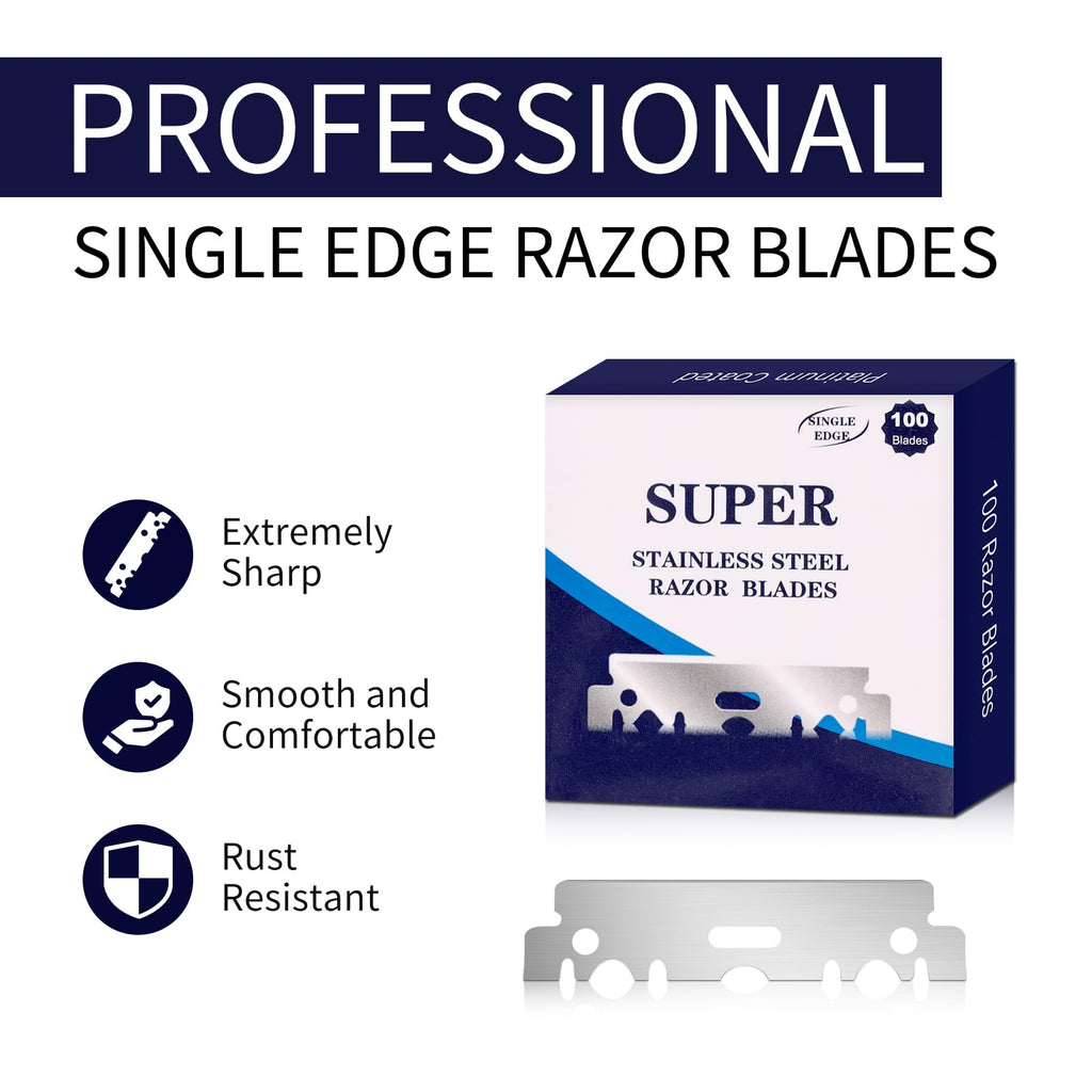 500 Single Edge Razor Blades + Razor Disposal Container, for Barbershops and Home Use, for Frequent Blade Replacement and Safe Storage Blades