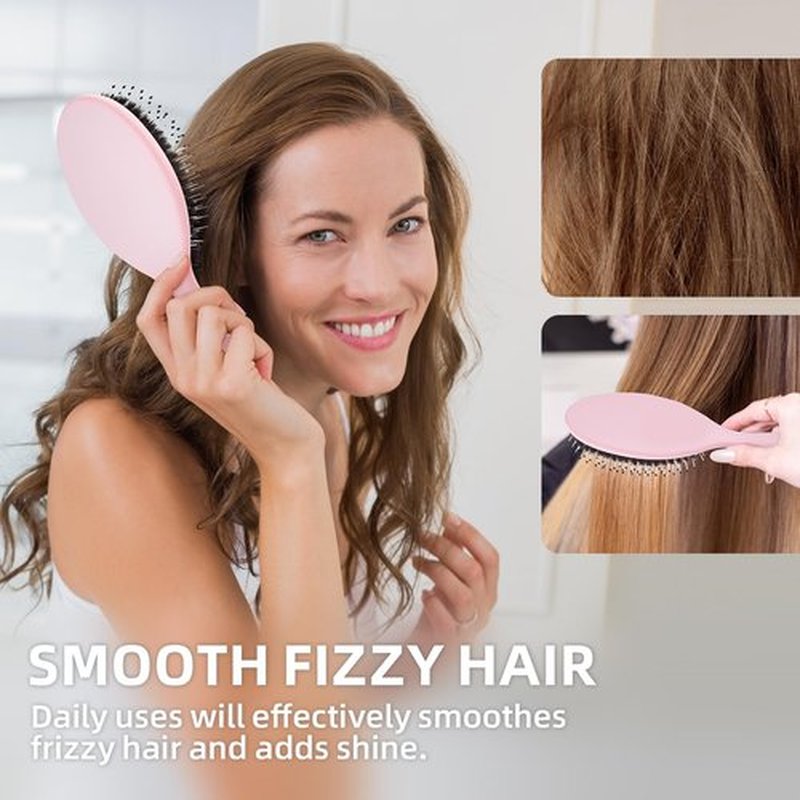Jurrissa Boar Bristles Hair Brush for Women and Men, Detangling Hair Brush for Smoothing Massage Add Shine, Nylon&Boar Bristles Detangler brush for Hair Healthy (1 Pack-Pink)