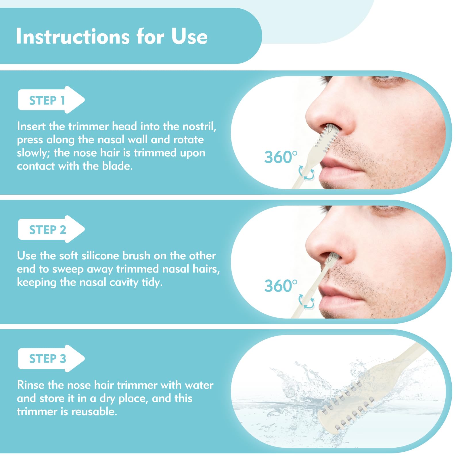 Kerros 5 Pcs Nasal Hair Cutter, Manual Nose Hair Trimmer for Men Women Double Sided Nasal Hair Trimmer 360° Rotating Nose Hair Remover (Cream Yellow)